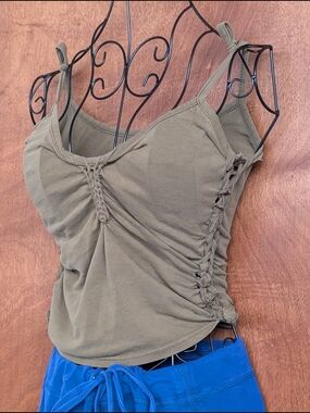 Rothco Olive Braided Front Ruched Tie-Shoulder Camisole